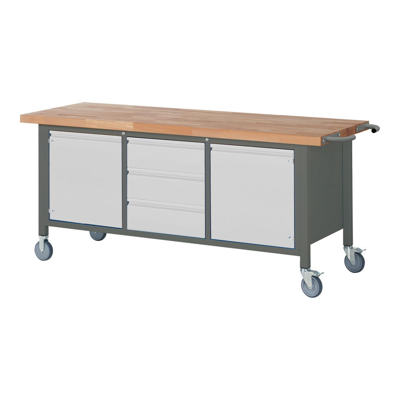 STIER Mobile Workbench Premium with 2 drawers and 2 hinged doors WxDxH 2000x700x880mm