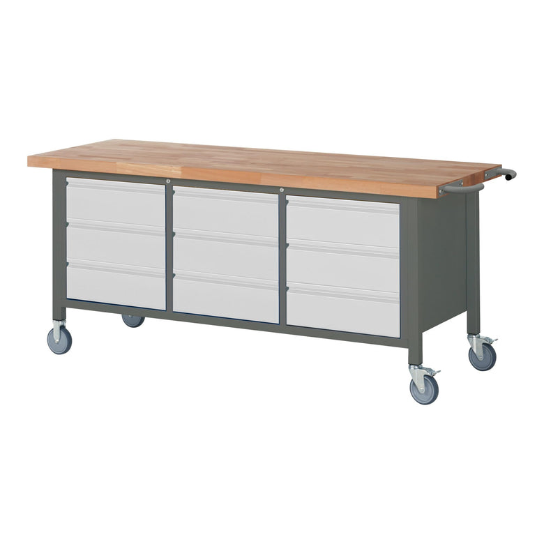 STIER Mobile Workbench Premium with 2 drawers and 2 hinged doors WxDxH 2000x700x880mm