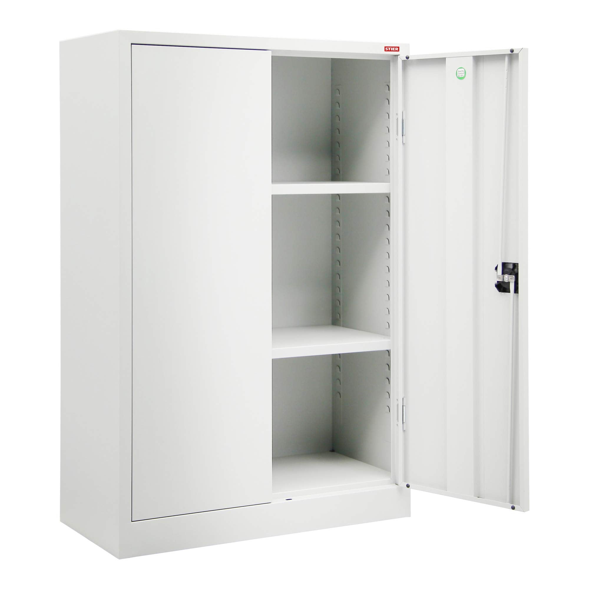 STIER side cabinet with 2 shelves, light grey, welded, various sizes