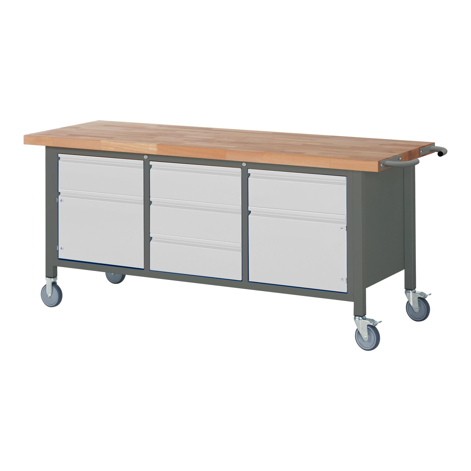 STIER Mobile Workbench Premium with 2 drawers and 2 hinged doors WxDxH 2000x700x880mm
