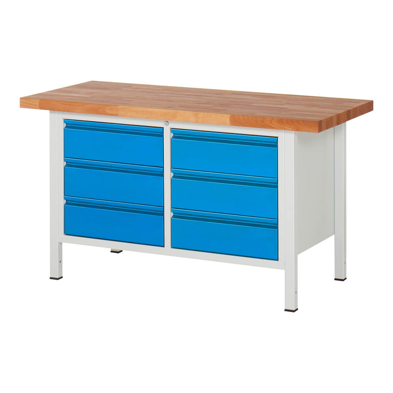 STIER Height-adjustable workbench Premium with 1 drawer WxDxH 1500x700x840-1040mm RAL 7035 / RAL 5012