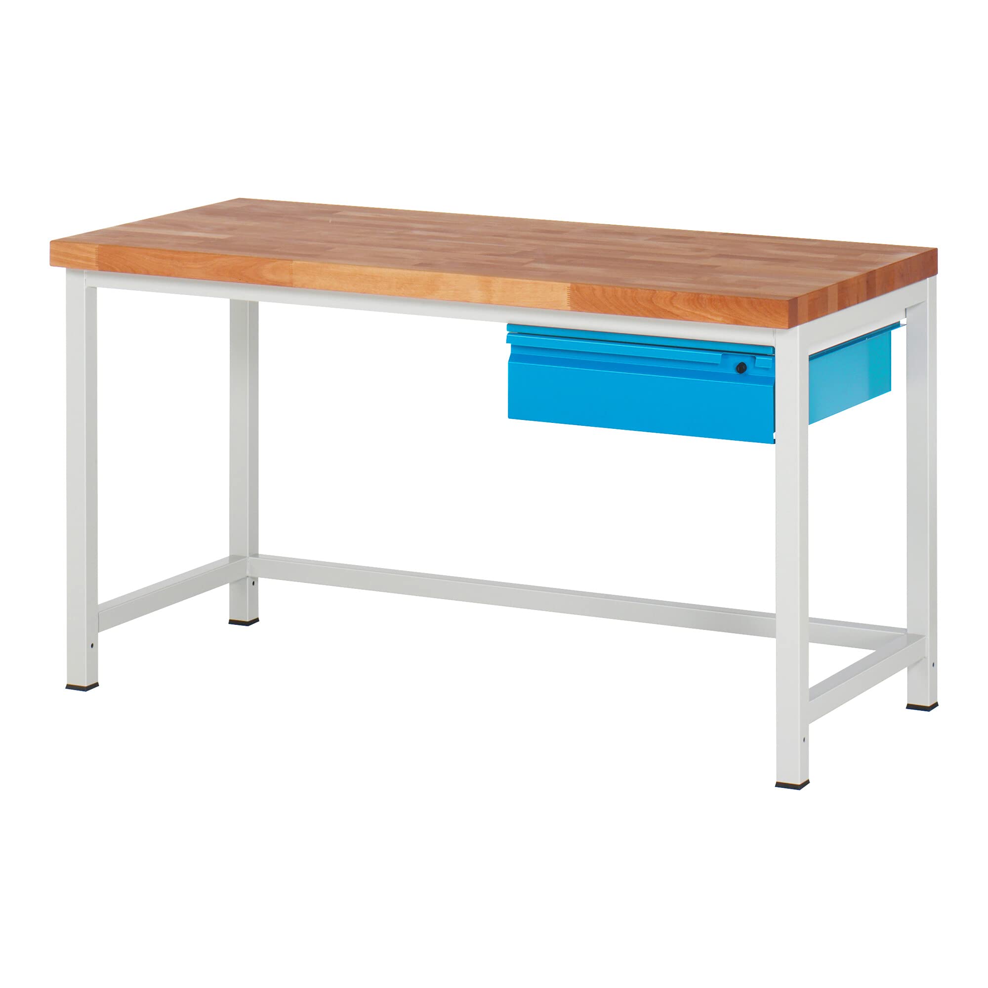 STIER Height-adjustable workbench Premium with 1 drawer WxDxH 1500x700x840-1040mm RAL 7035 / RAL 5012