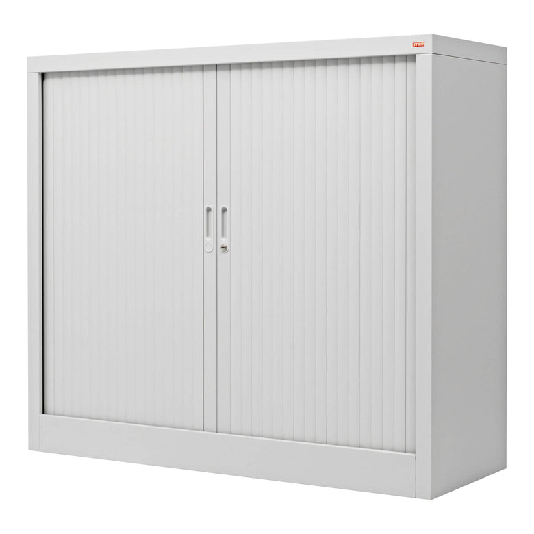 STIER roller shutter cabinet with 2 to 3 shelves various sizes light grey