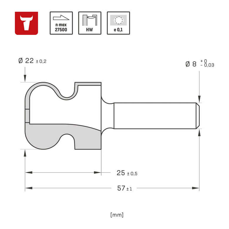 STIER handle strip cutter HW 8 mm diameter 22-16 R2.5/6