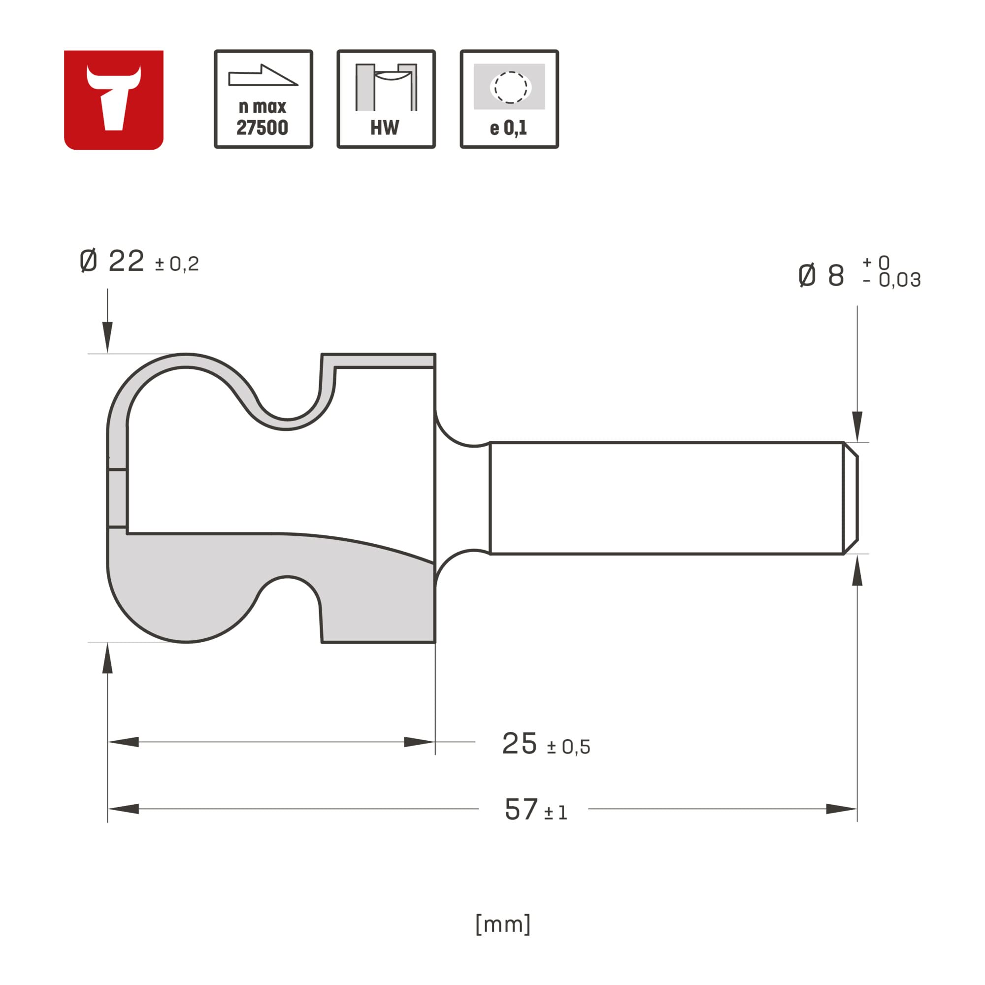 STIER handle strip cutter HW 8 mm diameter 22-16 R2.5/6
