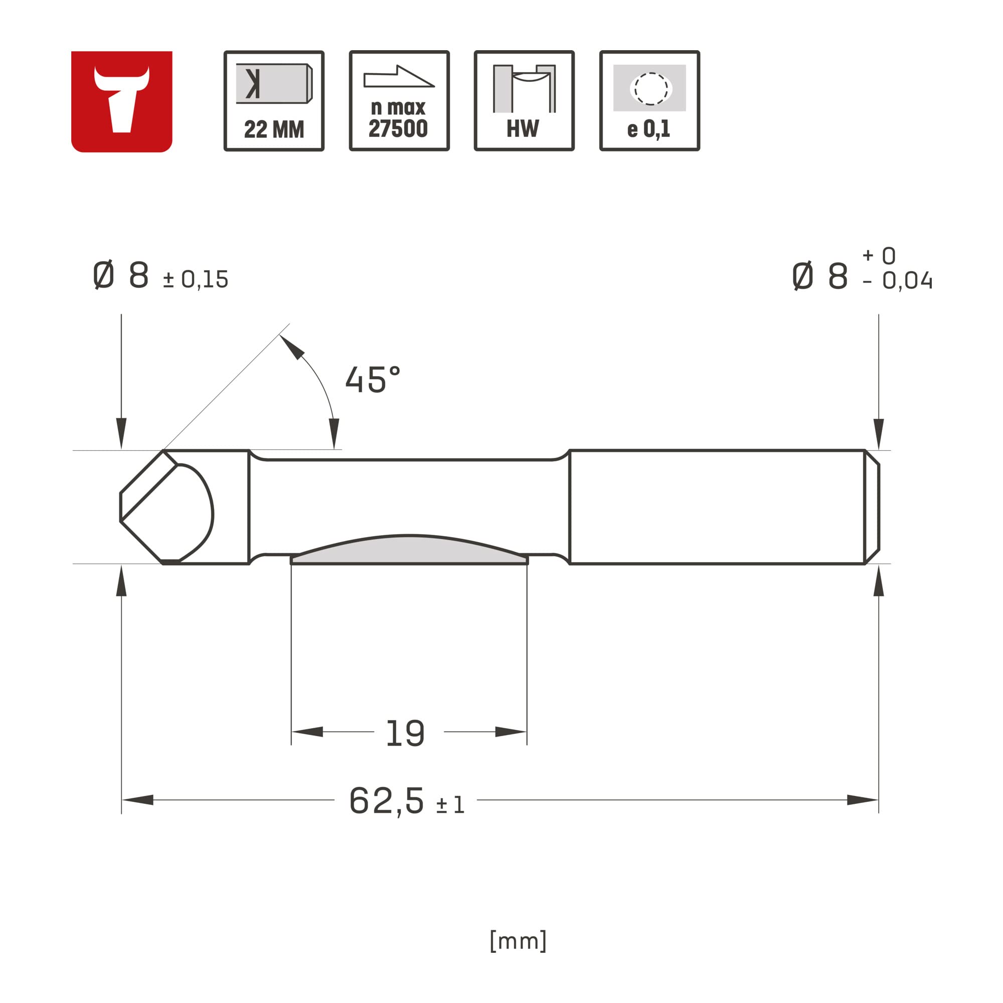 STIER drill bit D8 x L19 x S8 mm HM (HW)
