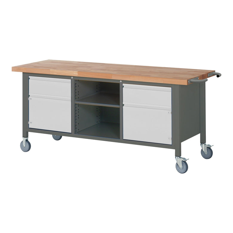 STIER Fahrbare Werkbank Premium mit 2 Schubladen und 2 Flügeltüren BxTxH 2000x700x880mm