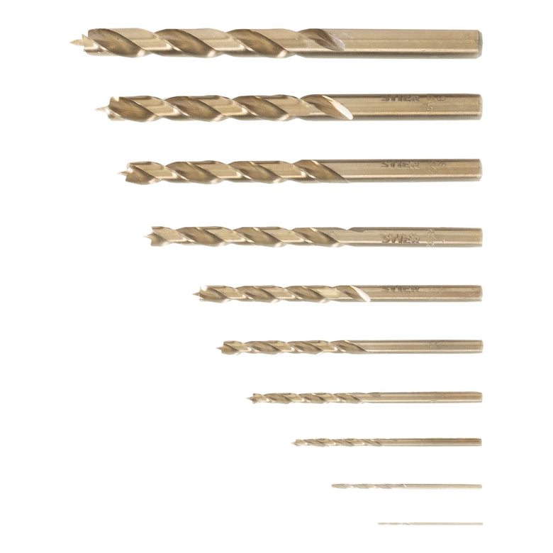 STIER wood drill set HSS Cobalt 10-piece All sizes from 1 to 10 mm High Speed