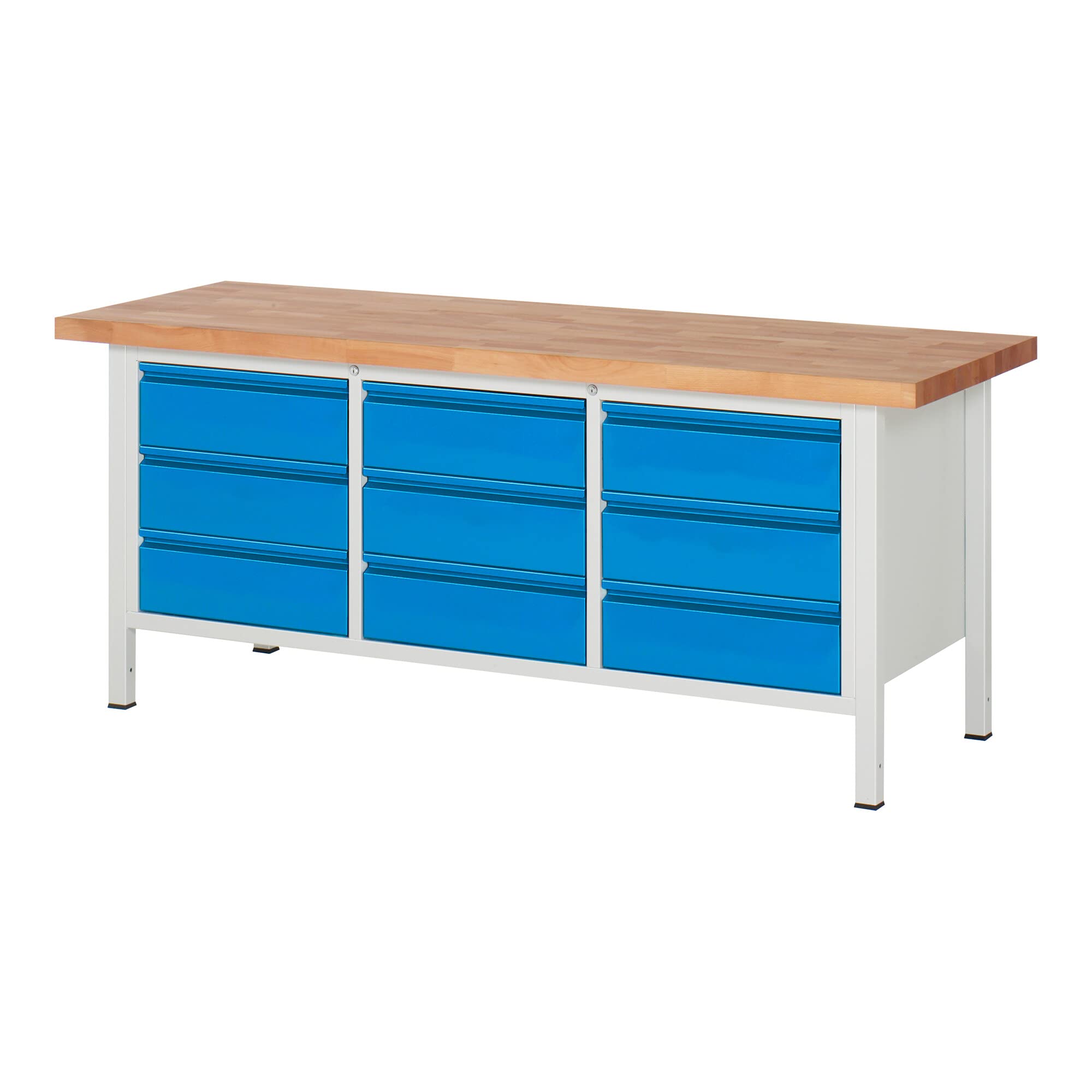 STIER Height-adjustable workbench Premium with 1 drawer WxDxH 1500x700x840-1040mm RAL 7035 / RAL 5012