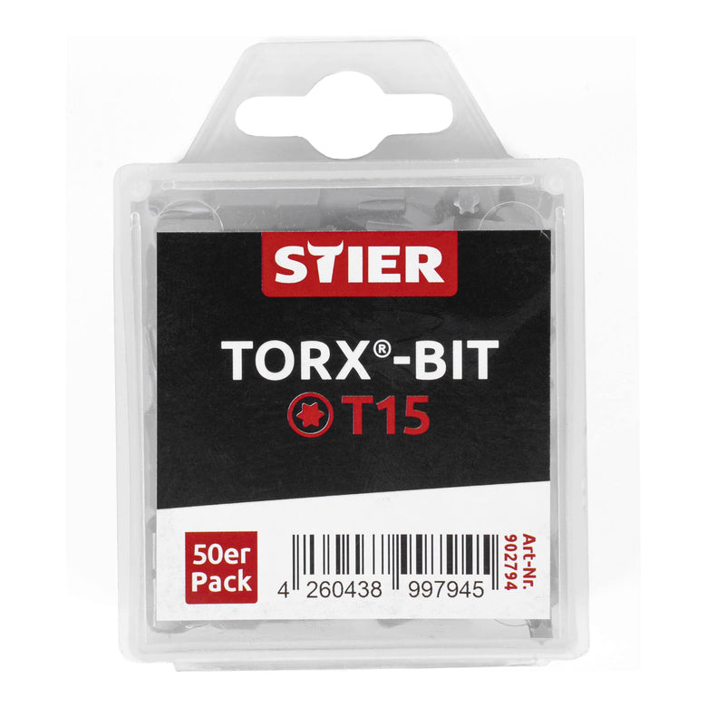 STIER TORX-Bit-Großpackung 50 Bits Bits T 15 - T 30 Länge 25 mm Profi Werkzeug