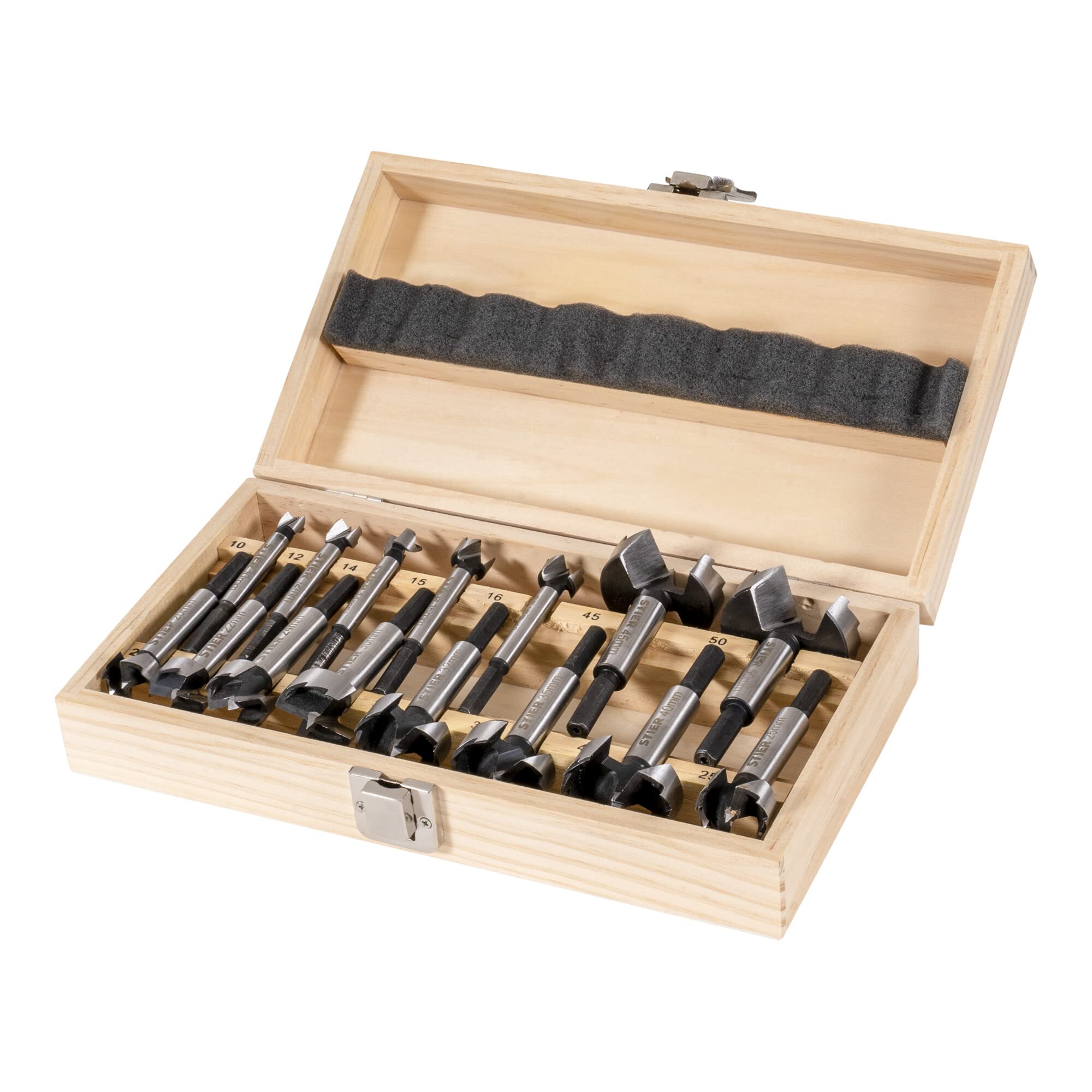 STIER Forstner bit set in wooden case 15 pieces (diameter 10 - 50 mm) 8 -