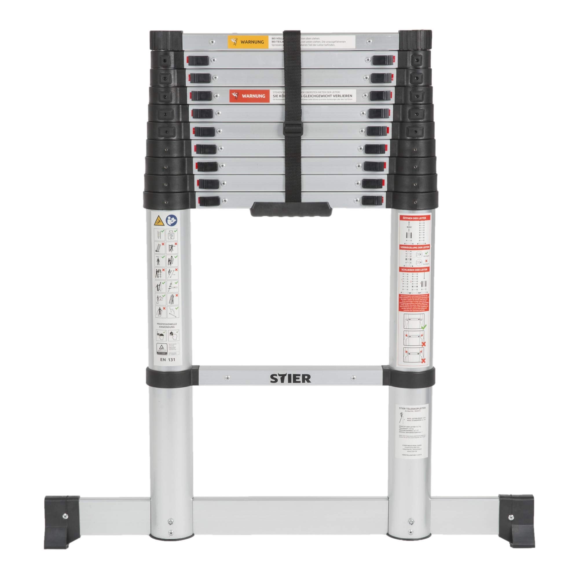 STIER telescopic ladder premium 3.2 to 3.8m stepladder aluminum folding ladder