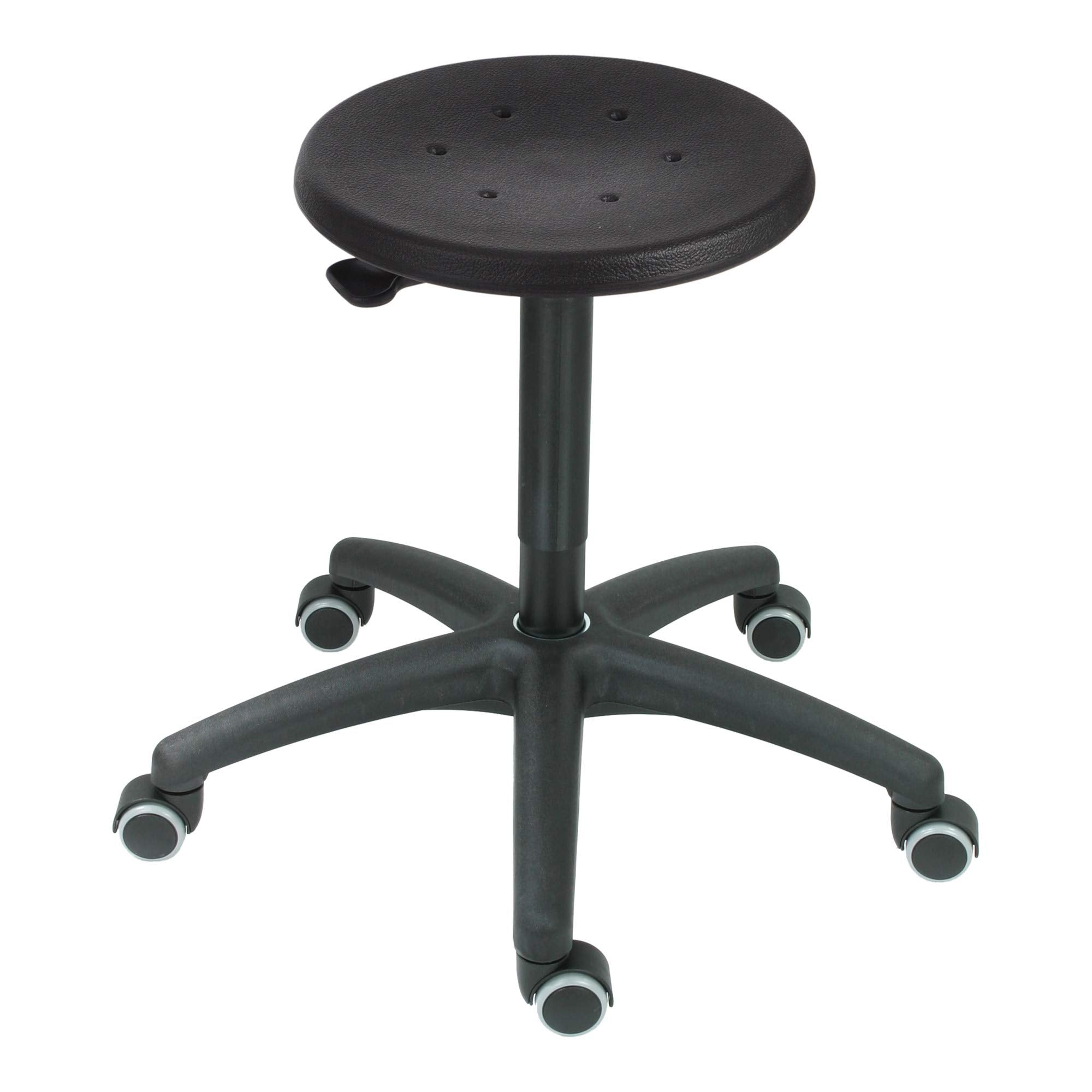 STIER work stool with double castors, height-adjustable seat height 420-610 mm