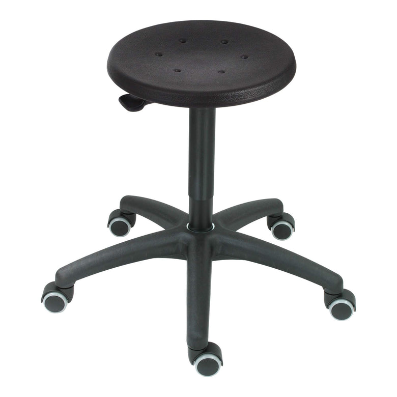 STIER work stool with double castors, height-adjustable seat height 420-610 mm