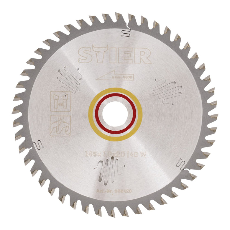 STIER circular saw blade wood 165 x 1.9 x 20 48W 15° chip angle
