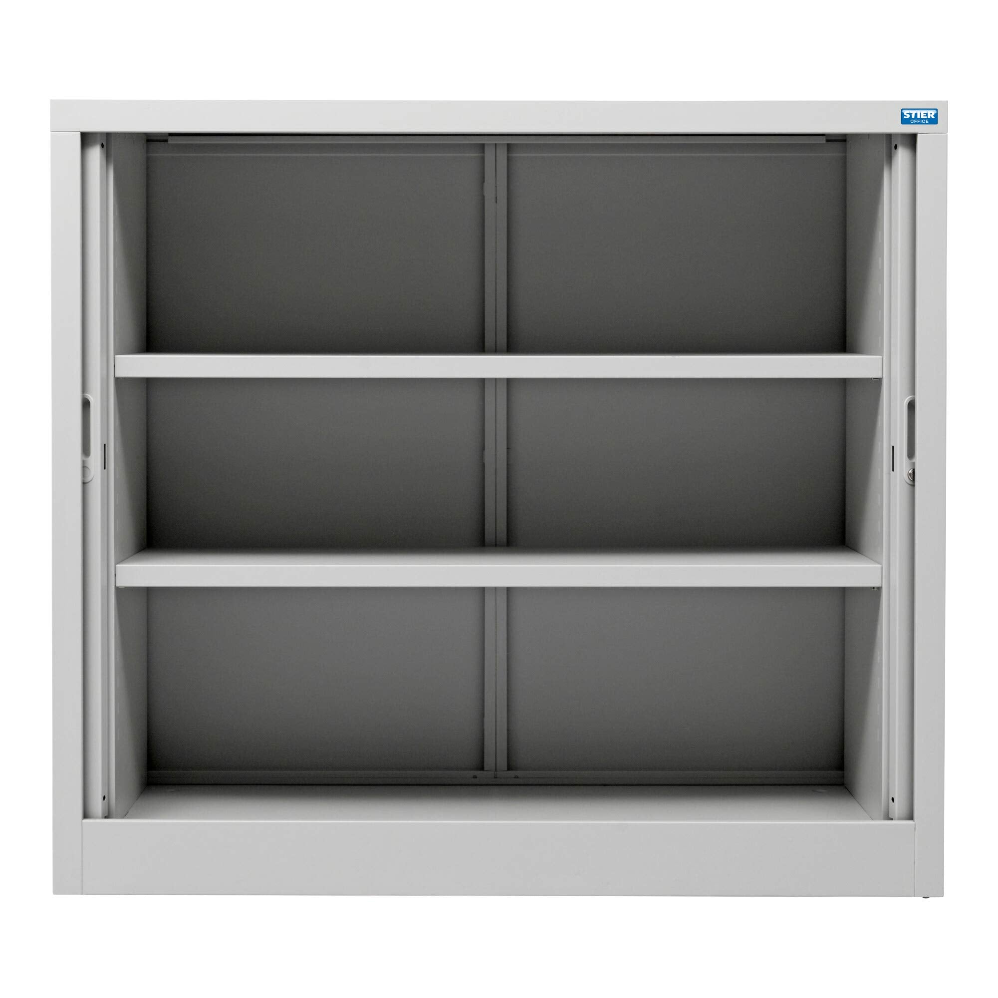 STIER roller shutter cabinet with 2 to 3 shelves various sizes light grey