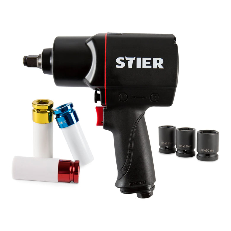 STIER Druckluft Schlagschrauber 17-BBS Satz 8-teilig max. Lösemoment 1.756 Nm
