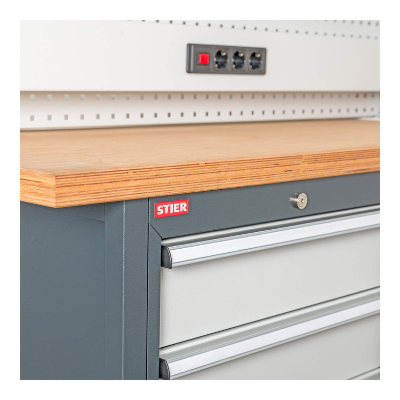 STIER workbench with 6 drawers WxDxH 1500x600x960 mm RAL 7016 / RAL 7035