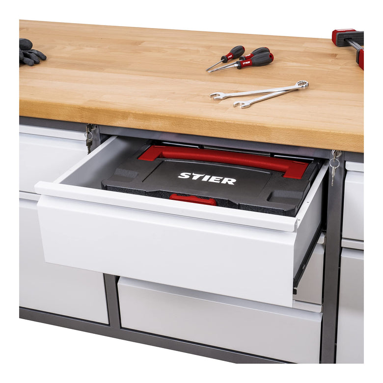 STIER Height-adjustable workbench Premium with 9 drawers WxDxH