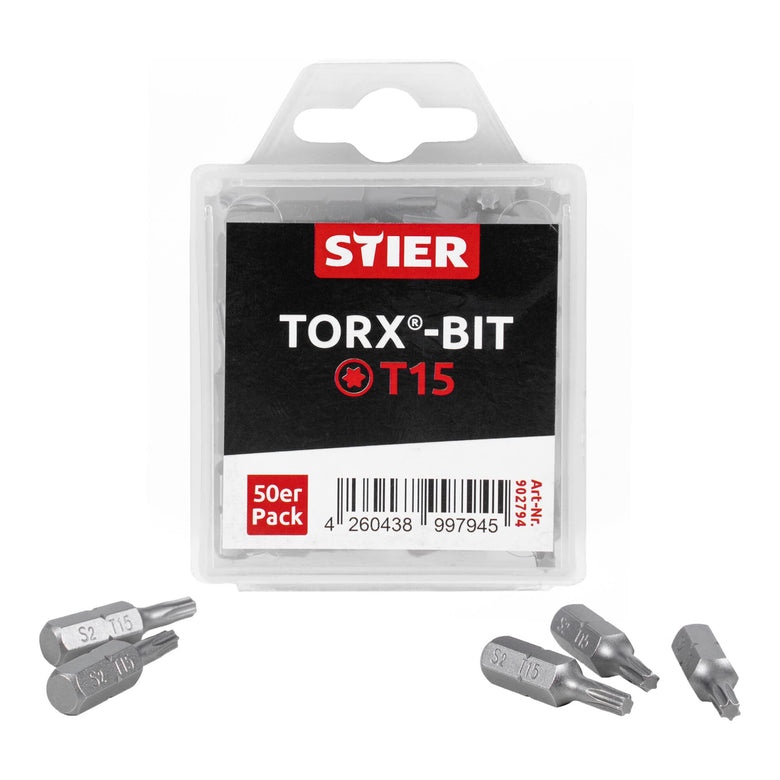 STIER TORX-Bit-Großpackung 50 Bits Bits T 15 - T 30 Länge 25 mm Profi Werkzeug