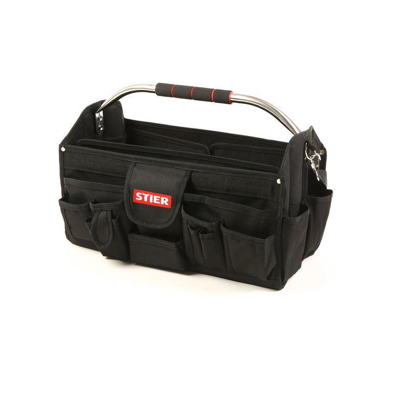 STIER Werkzeugtasche Premium+ leer schwarz 24 Fächer reißfest mit Schultergurt