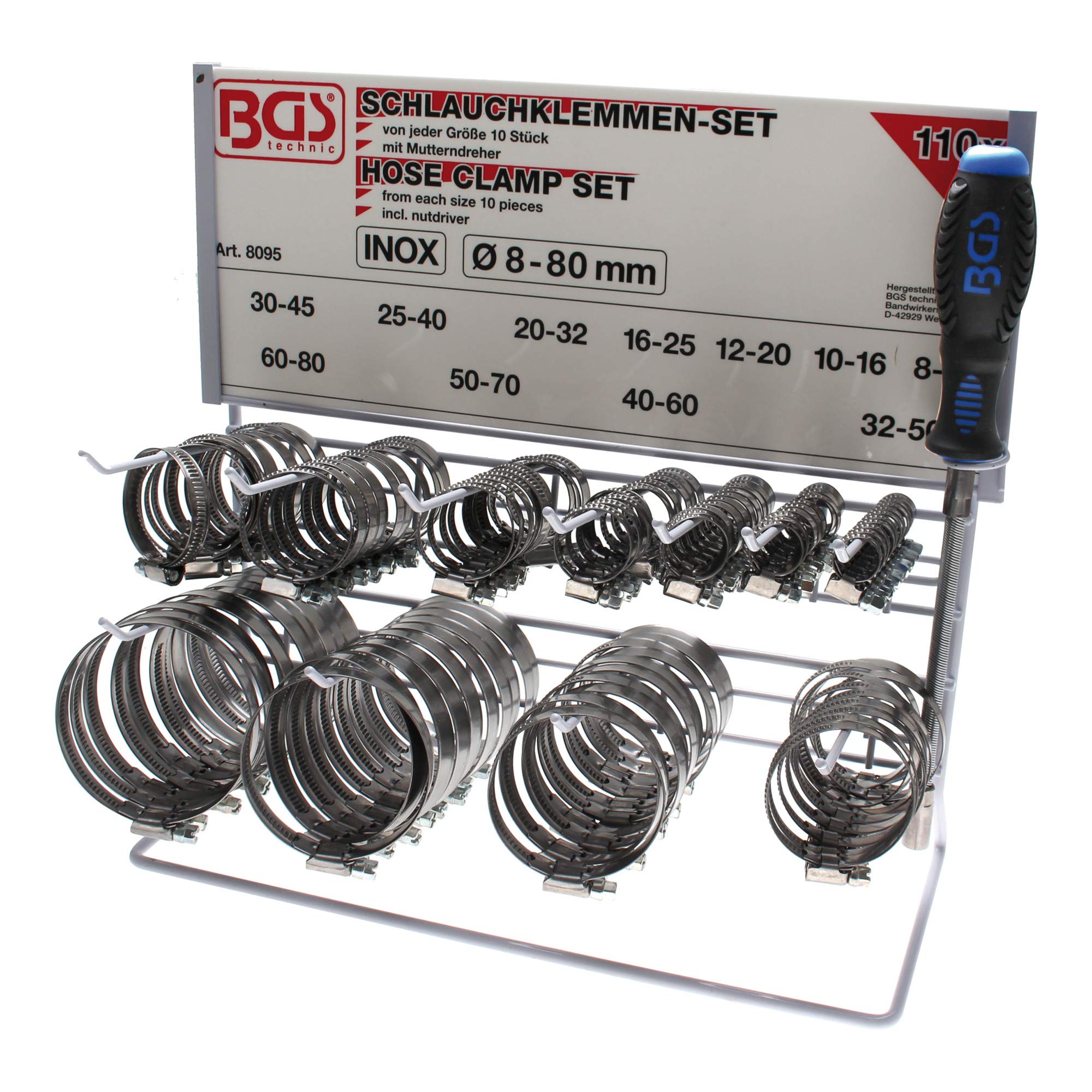 BGS Schlauchklemmen-Sortiment INOX auf Tafel 111-tlg.