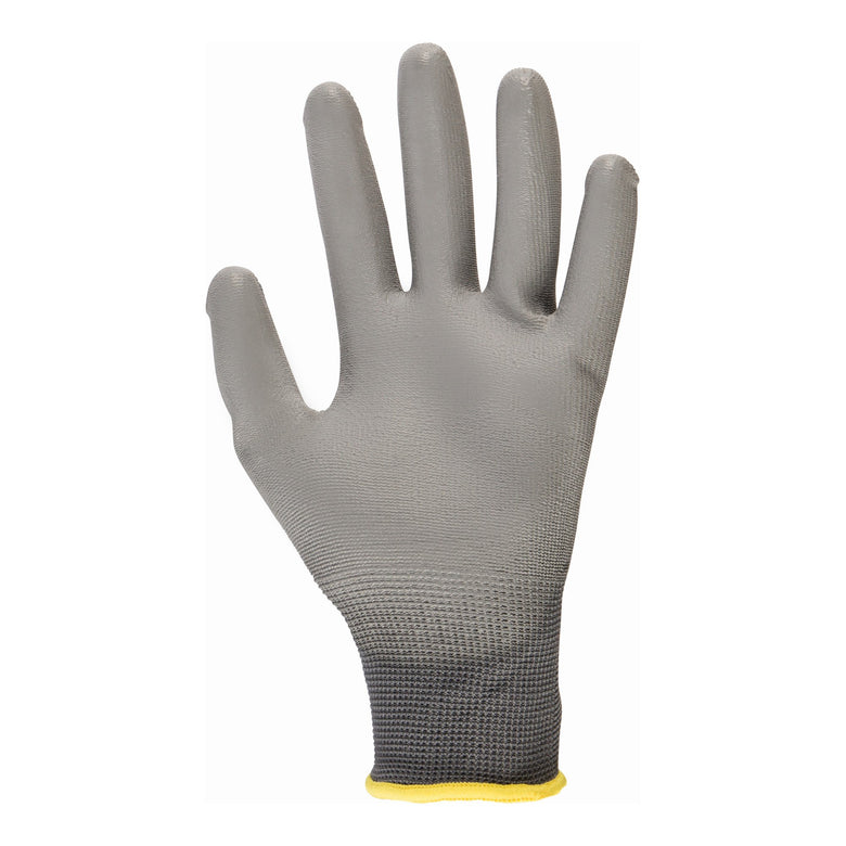 STIER Montagehandschuh, 12 Paar, Größe 8, Nylon mit PU-Beschichtung, Exzellentes Tastgefühl, Griffsicherheit, hohe Abriebfestigkeit, Atumungsaktivität, Grau