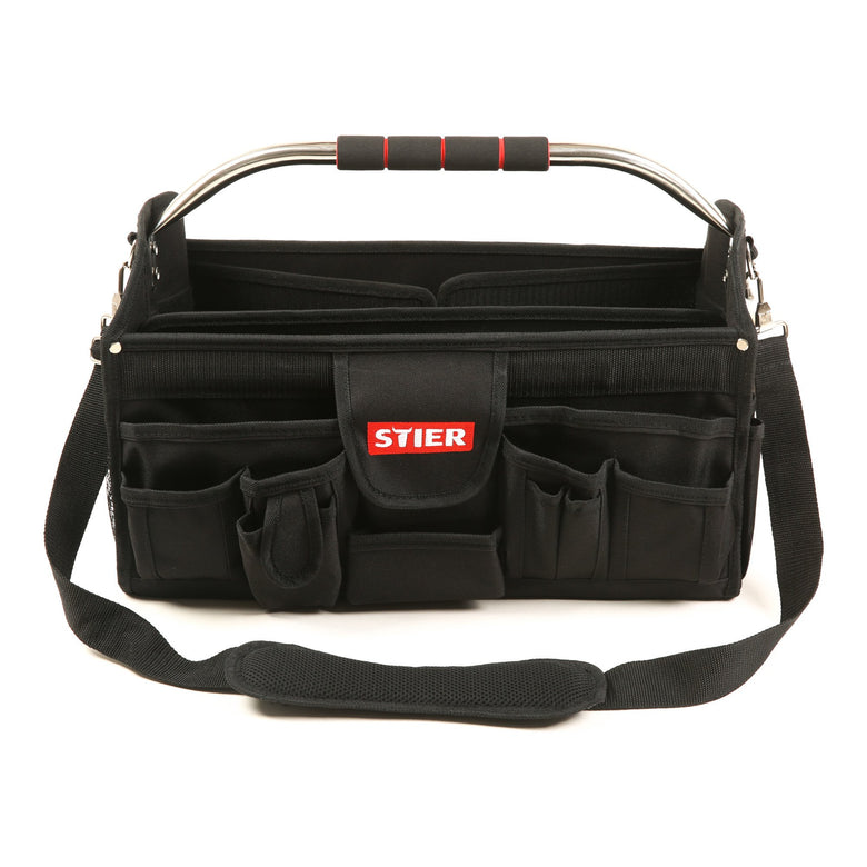 STIER Werkzeugtasche Premium+ leer schwarz 24 Fächer reißfest mit Schultergurt