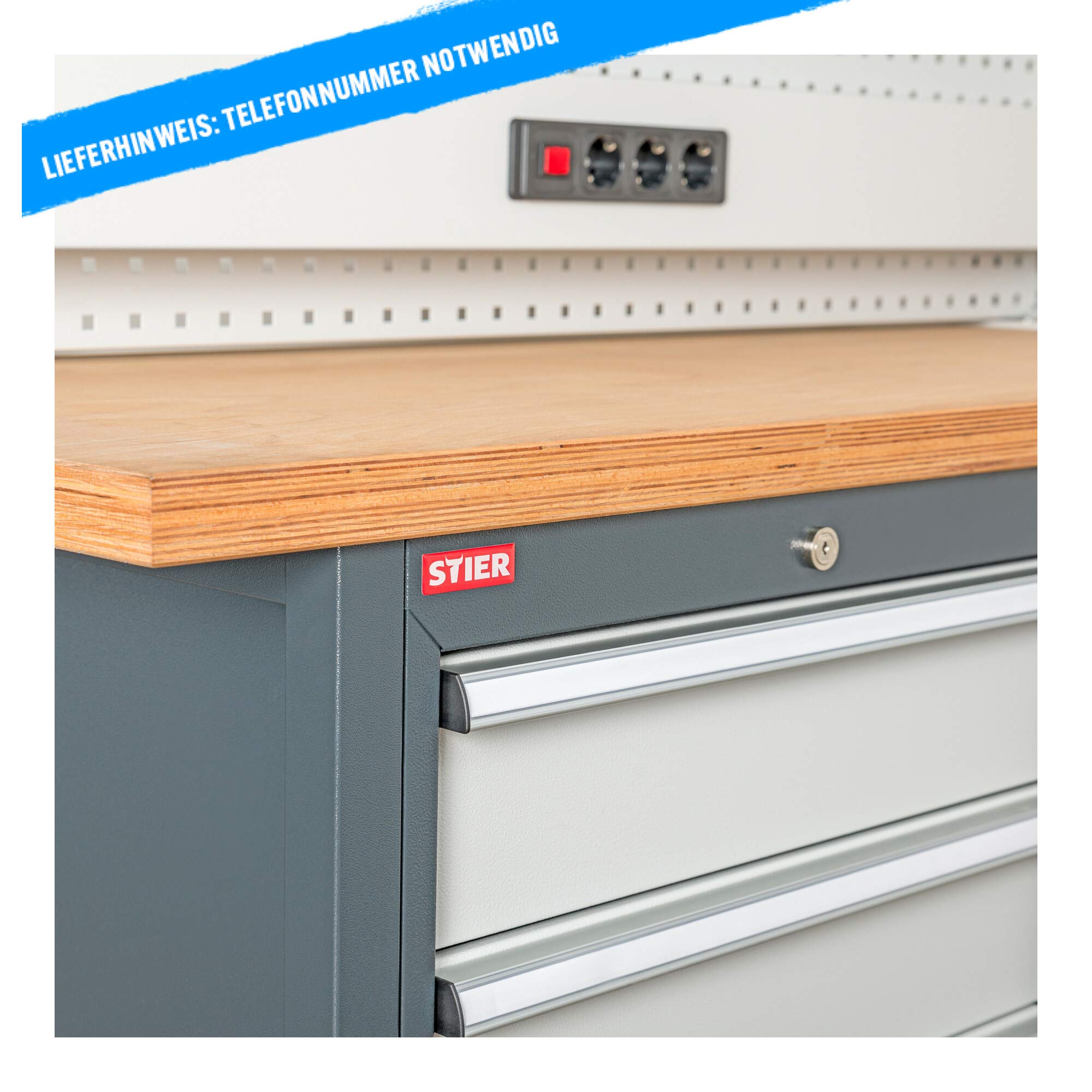 STIER Kastenwerkbank 8 Schubladen 80 kg Tragkraft je Schublade Profi-Werkbank