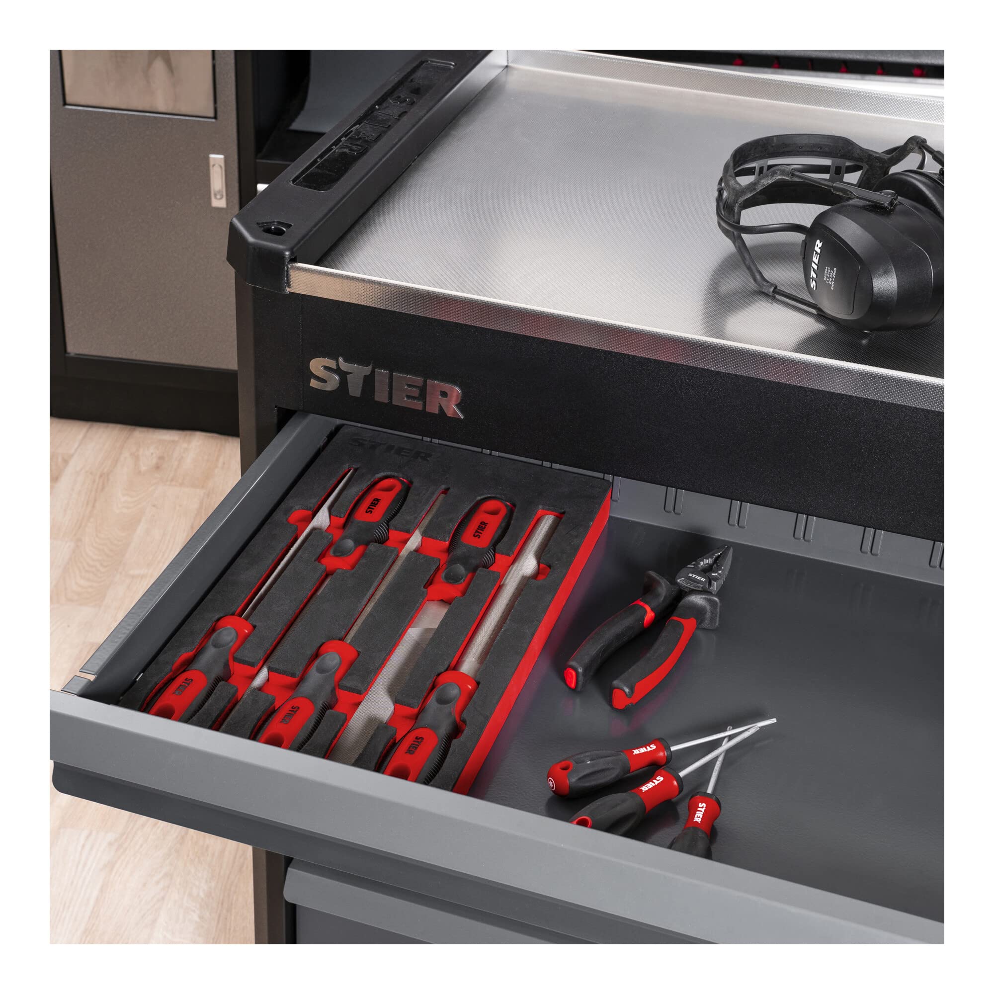 STIER workshop file set, 200 mm H2, 5 pieces in soft foam insert (EVA)