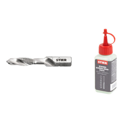 Set Stier STIER Kombigewindebohrer Bit M6 DIN 3126 HSS-G 1/4-Sechskant + STIER Gewindeschneidpaste Bohrpaste 100 ml Wasser-/ Seifenbasis