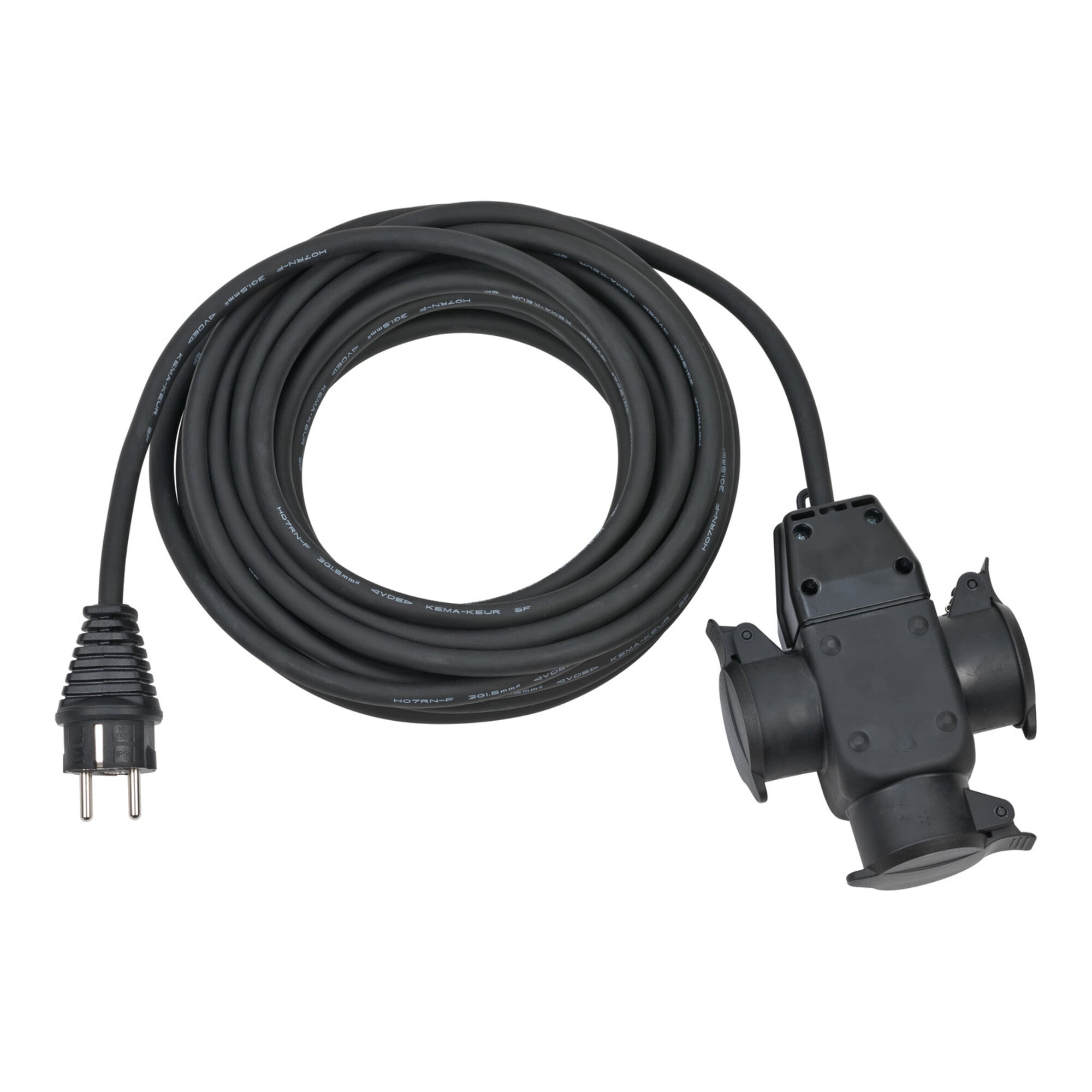 Baustellen-Verlängerungskabel 10m H07RN-F3G1,5 schwarz mit 3-fach Gummikupplung