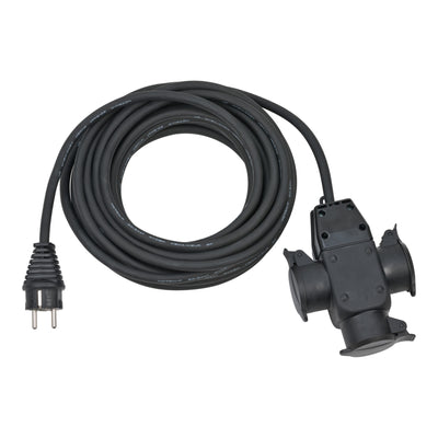 Baustellen-Verlängerungskabel 10m H07RN-F3G1,5 schwarz mit 3-fach Gummikupplung