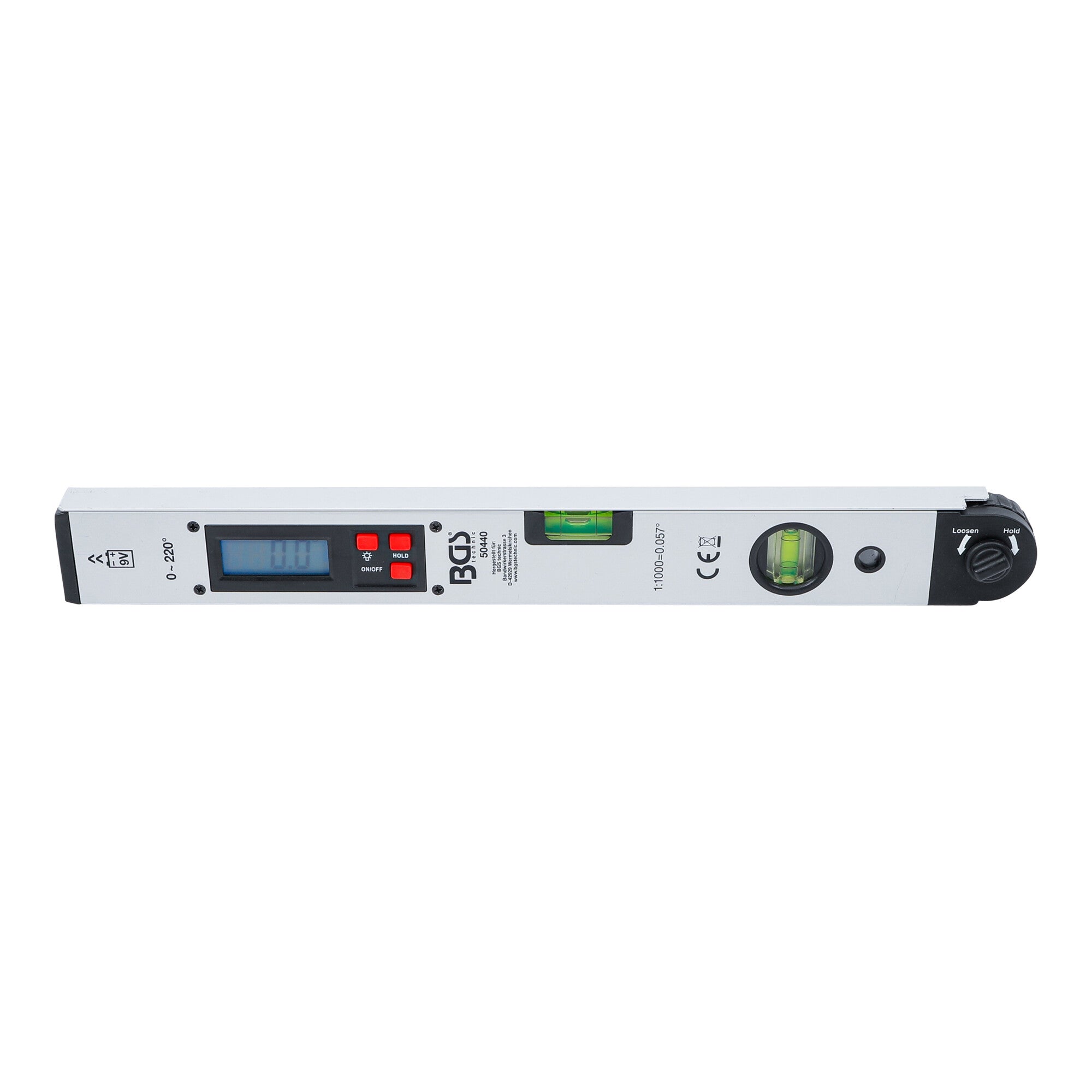 BGS Digitaler LCD-Winkelmesser mit Wasserwaage 450 mm
