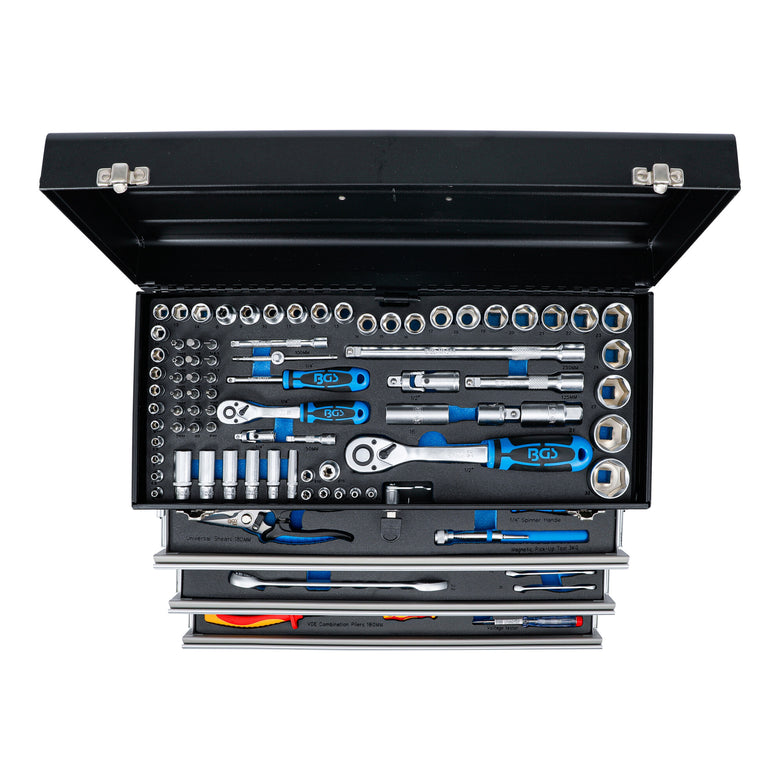 BGS Elektriker-Metall-Werkzeugkoffer 3350, 3 Schubladen, mit 147 Werkzeugen