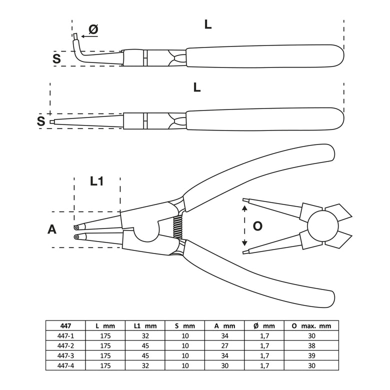 BGS Sprengringzangen-Satz 175 mm 4-tlg.