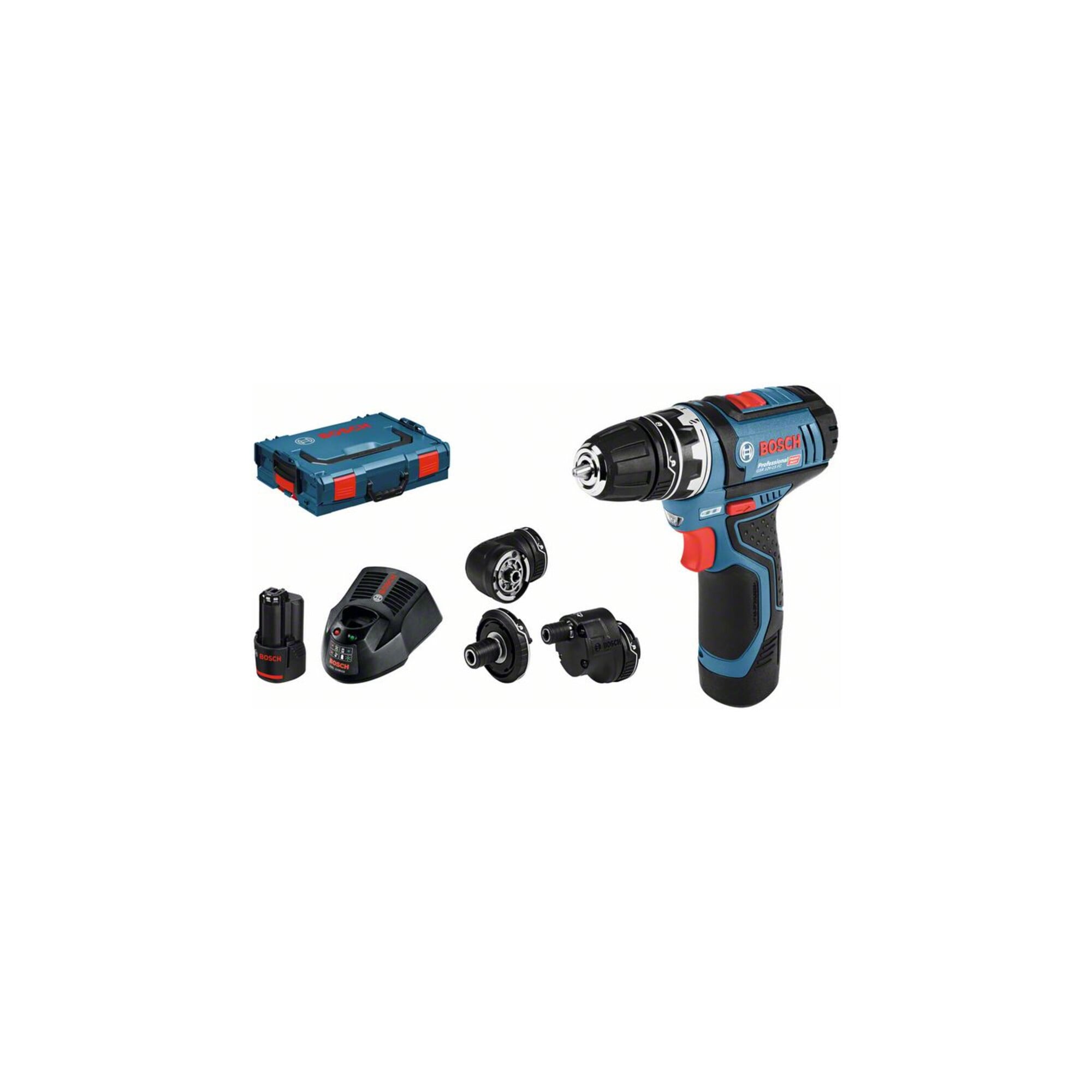 Bosch Akku-Bohrschrauber GSR 12V-15 FC mit 2 x 2,0 Ah-Akku L-BOXX 4 Aufsätze