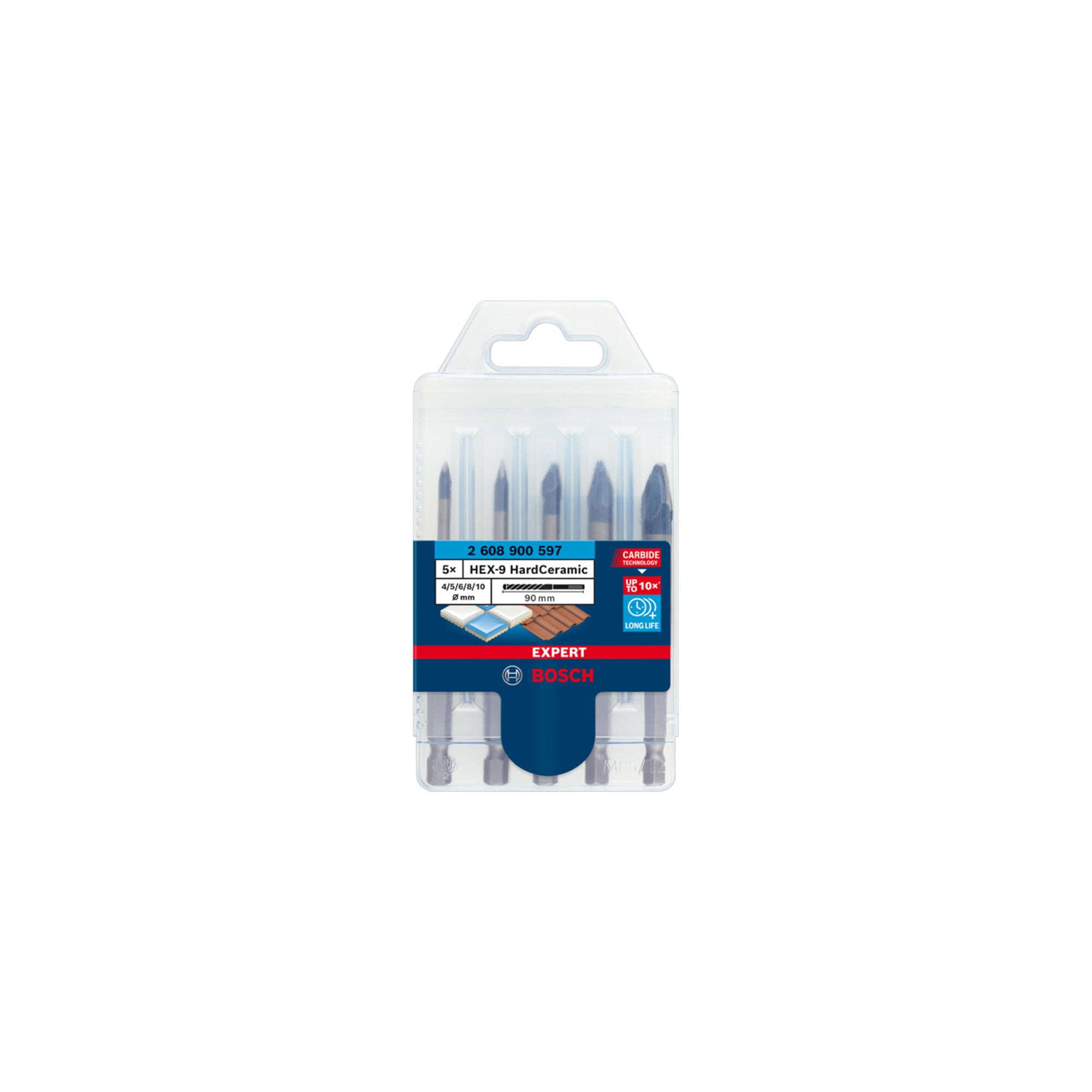 Bosch EXPERT HEX-9 HardCeramic Bohrer-Set 4/5/6/8/10mm 5-tlg. für Dreh- und