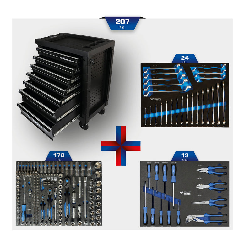 Brilliant Tools BLAU/SILBER Werkstattwagen mit 7 Schubladen und 207