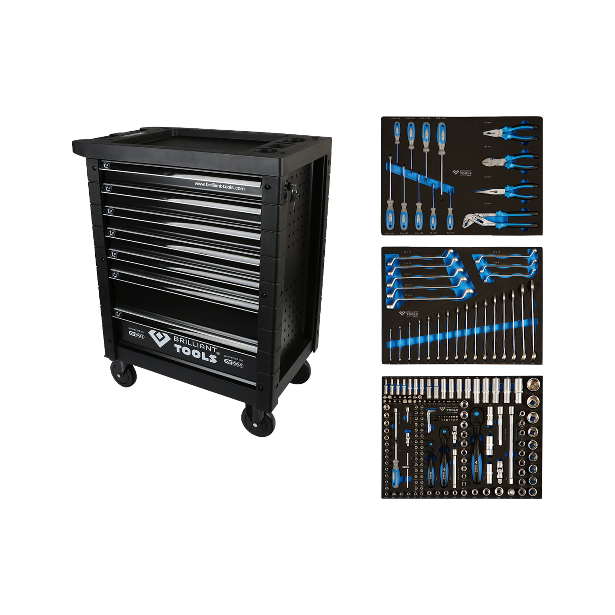 Brilliant Tools BLAU/SILBER Werkstattwagen mit 7 Schubladen und 207