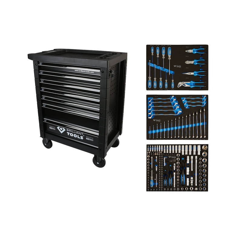 Brilliant Tools BLAU/SILBER Werkstattwagen mit 7 Schubladen und 207