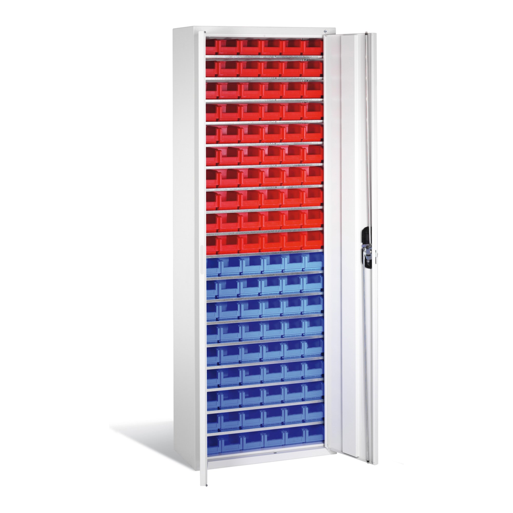 C+P Magazinschrank mit 114 Sichtlagerkästen, H1980xB700xT300mm Front Lichtgrau
