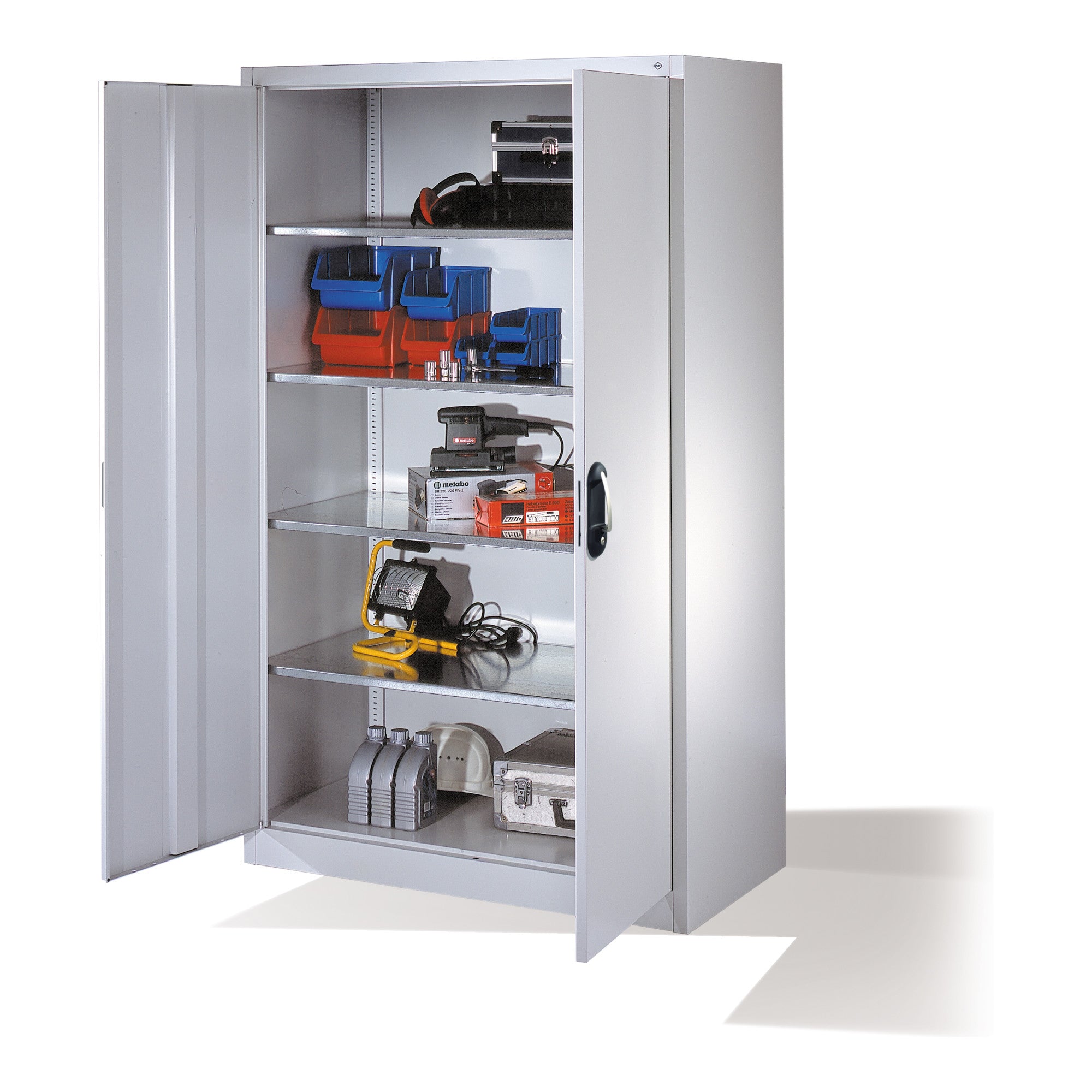 C+P Werkzeugschrank mit Drehtüren, innen 4 Böden, H1950xB1200xT600mm Front