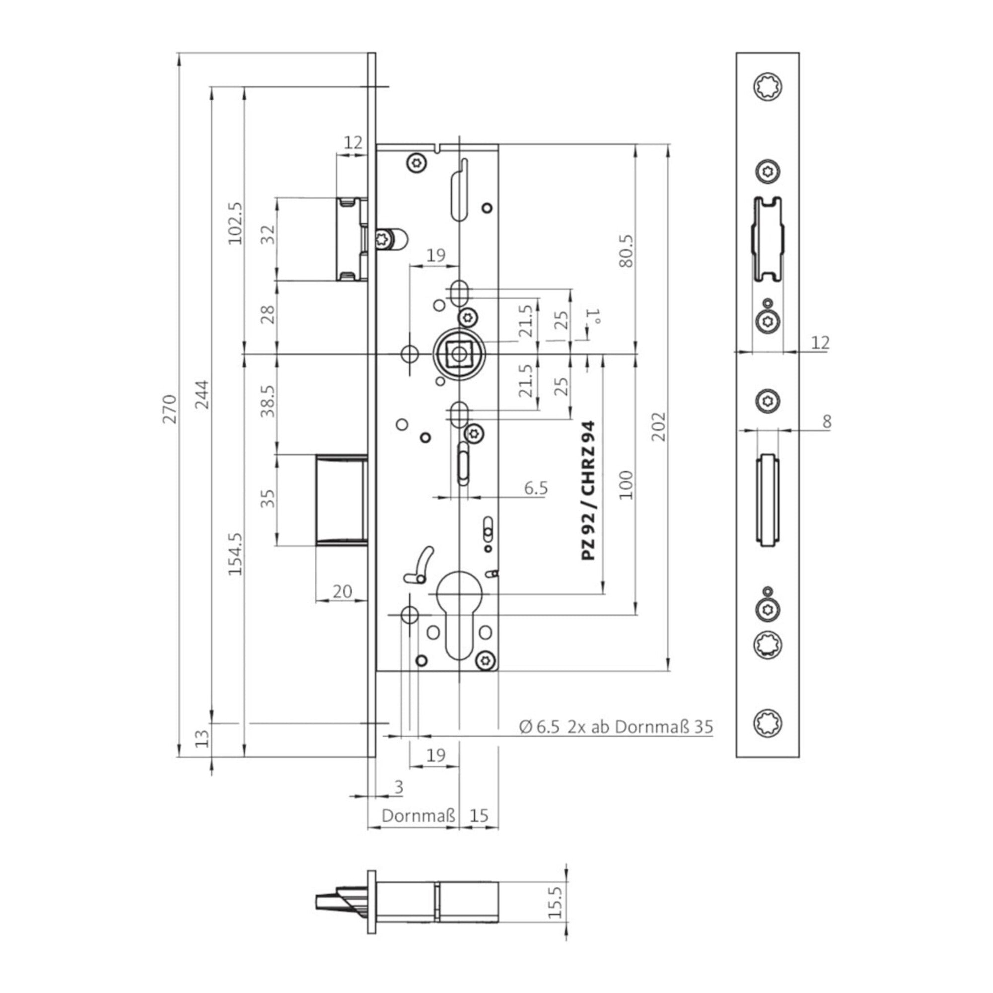 Panik-RR-Einsteckschl.B 1820 B DIN L/R 24/270/35/92/9mm ktg.BKS