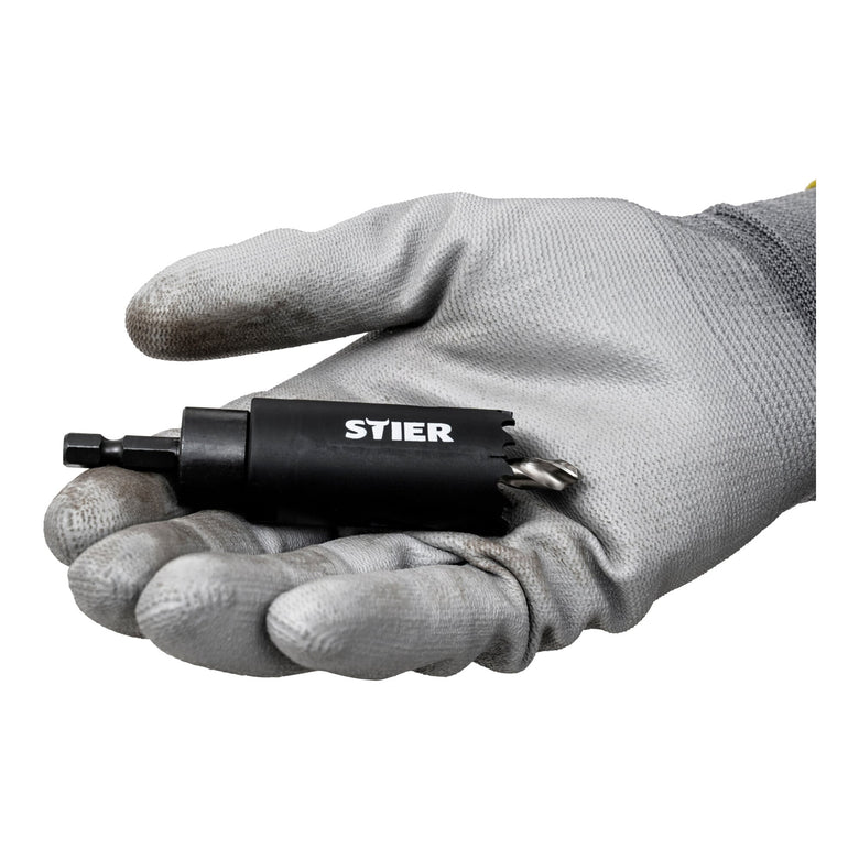 STIER 1/4" HEX adapter 1/2" 20 UNF for hole saws 14-32 mm including Allen key