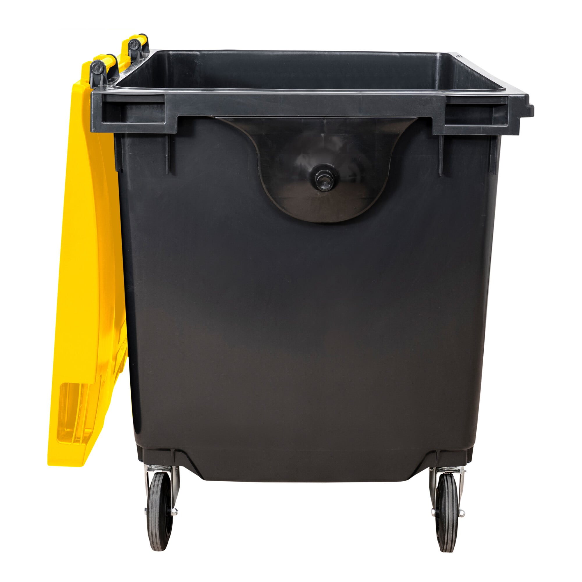 STIER 4-Rad-Müllgroßbehälter | 660 l | grau/blau | Flachdeckel |BxTxH 137x76x122cm | 360° Schwenkrollen | DIN EN 840-1