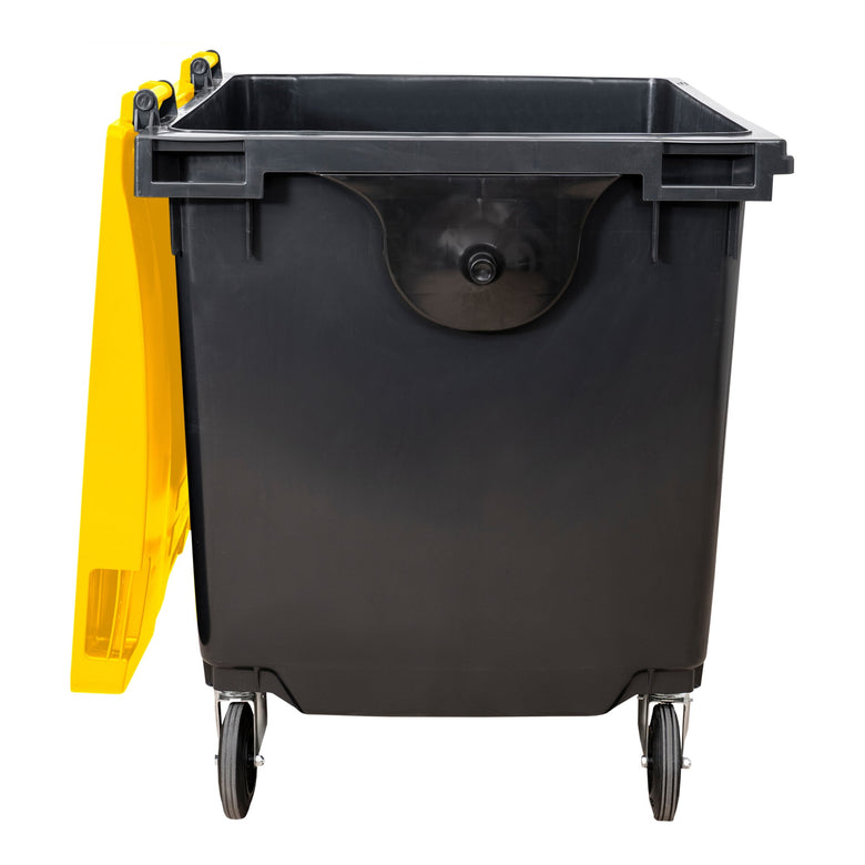 STIER 4-Rad-Müllgroßbehälter | 660 l | grau/blau | Flachdeckel |BxTxH 137x76x122cm | 360° Schwenkrollen | DIN EN 840-1