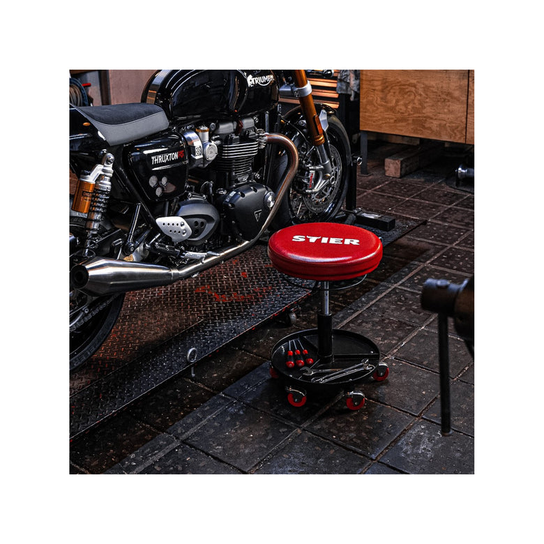 STIER rolling stool for the workshop, height-adjustable swivel stool, workshop stool