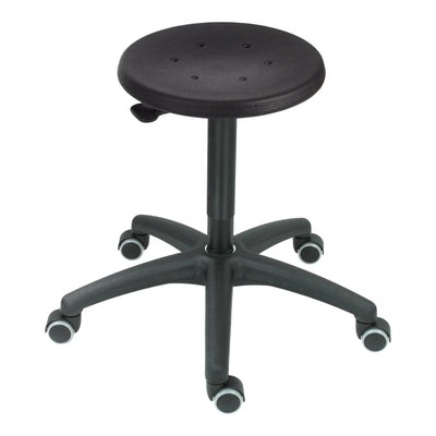 STIER work stool with double castors, height-adjustable seat height 420-610 mm