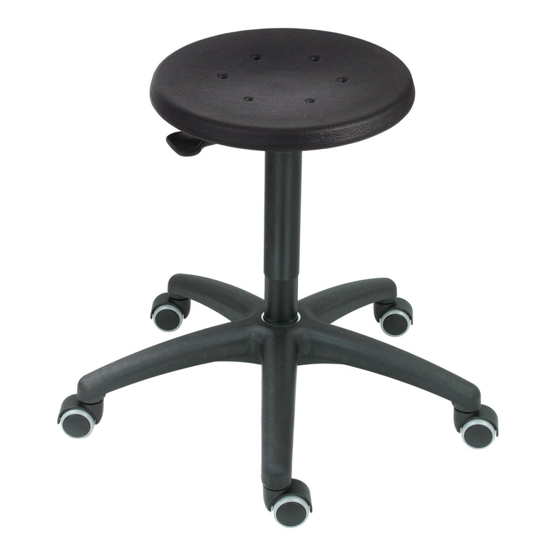 STIER work stool with double castors, height-adjustable seat height 420-610 mm